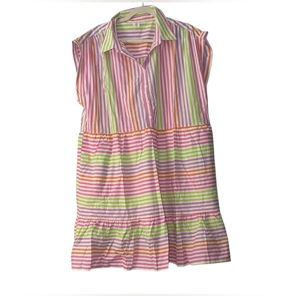 Like Love Cotton Neon Stripe Tiered Dress Size 1X